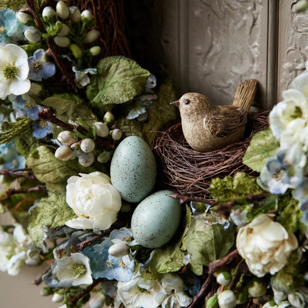 nesting bird and egg accents wreath