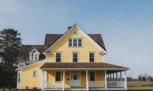 yellow farmhouse exterior