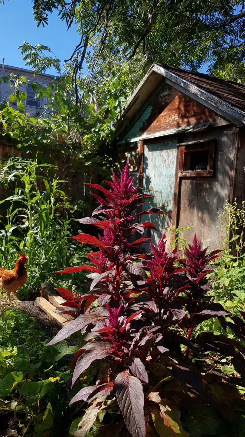 Amaranth Plants Around Chicken Coop