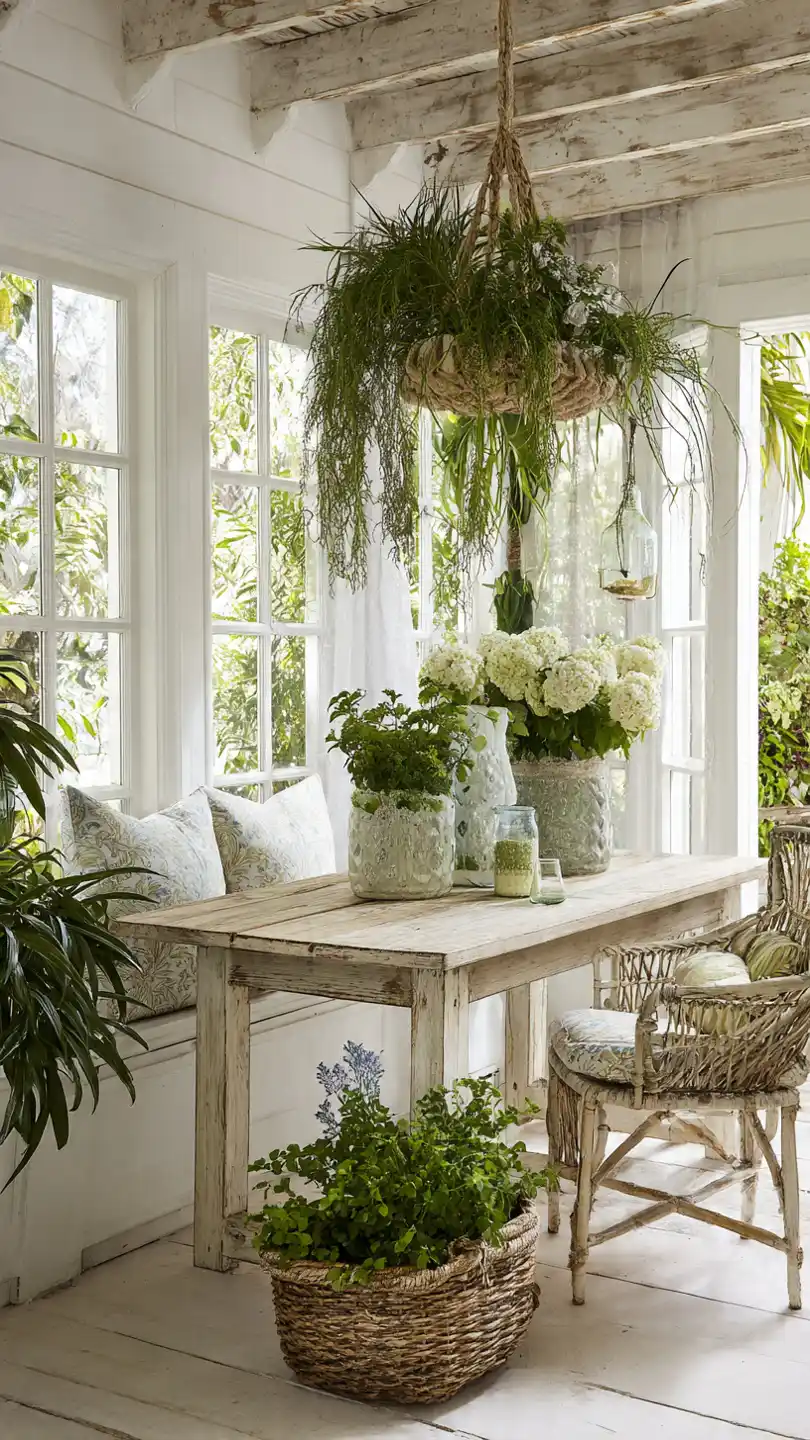 Beach Cottage Decor with Fresh Greenery Instead of Flowers