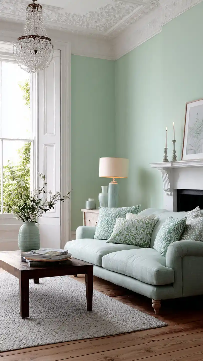 Calming Mint Green Living Room Wall Paint