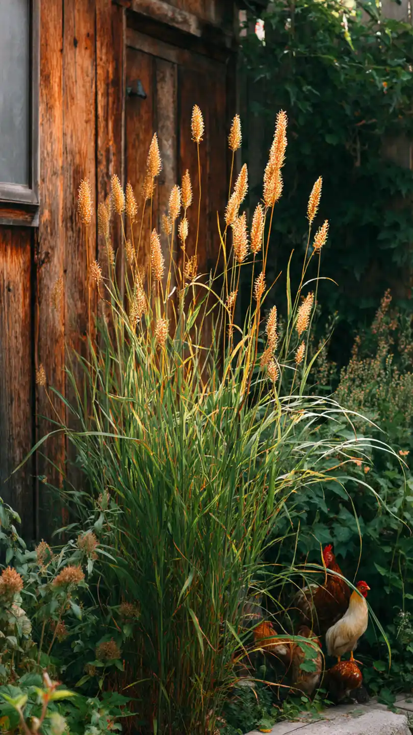 Chicken Coop with Millet Plants 