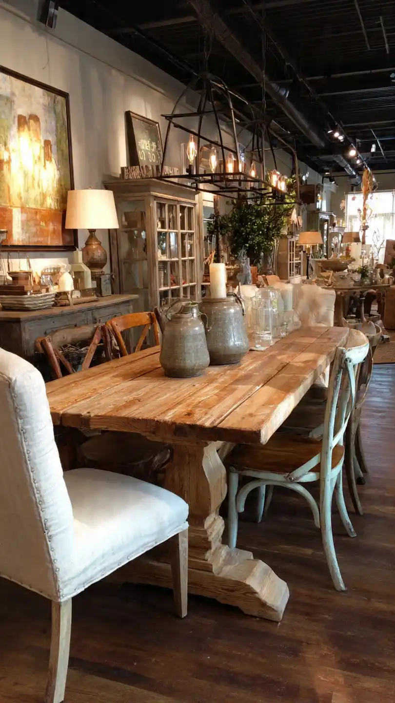Cottage Farmhouse Decor with Trestle or Farm Table with Mismatched Chairs