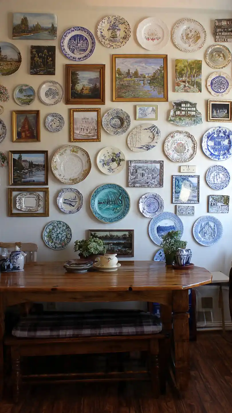 Cottage Wall Decor with Mismatched Plate Collection