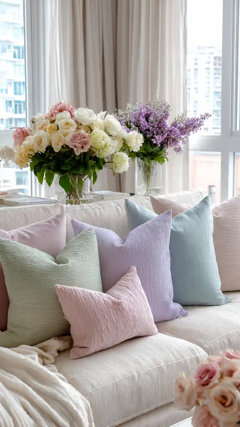 Indoor Spring House Decorations with Pastel Throw Pillow Refresh