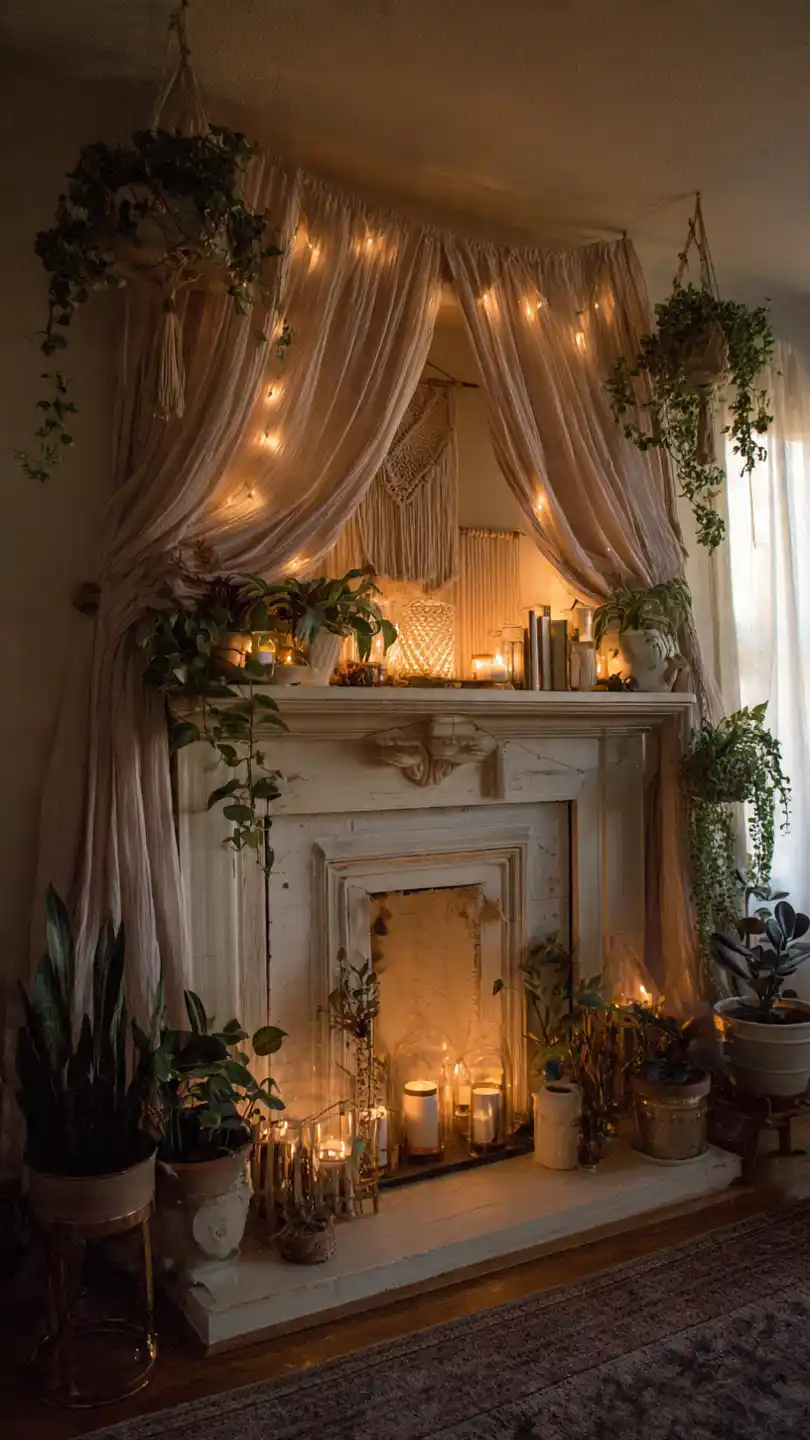 Lighted Mantle Decor with Boho Chic