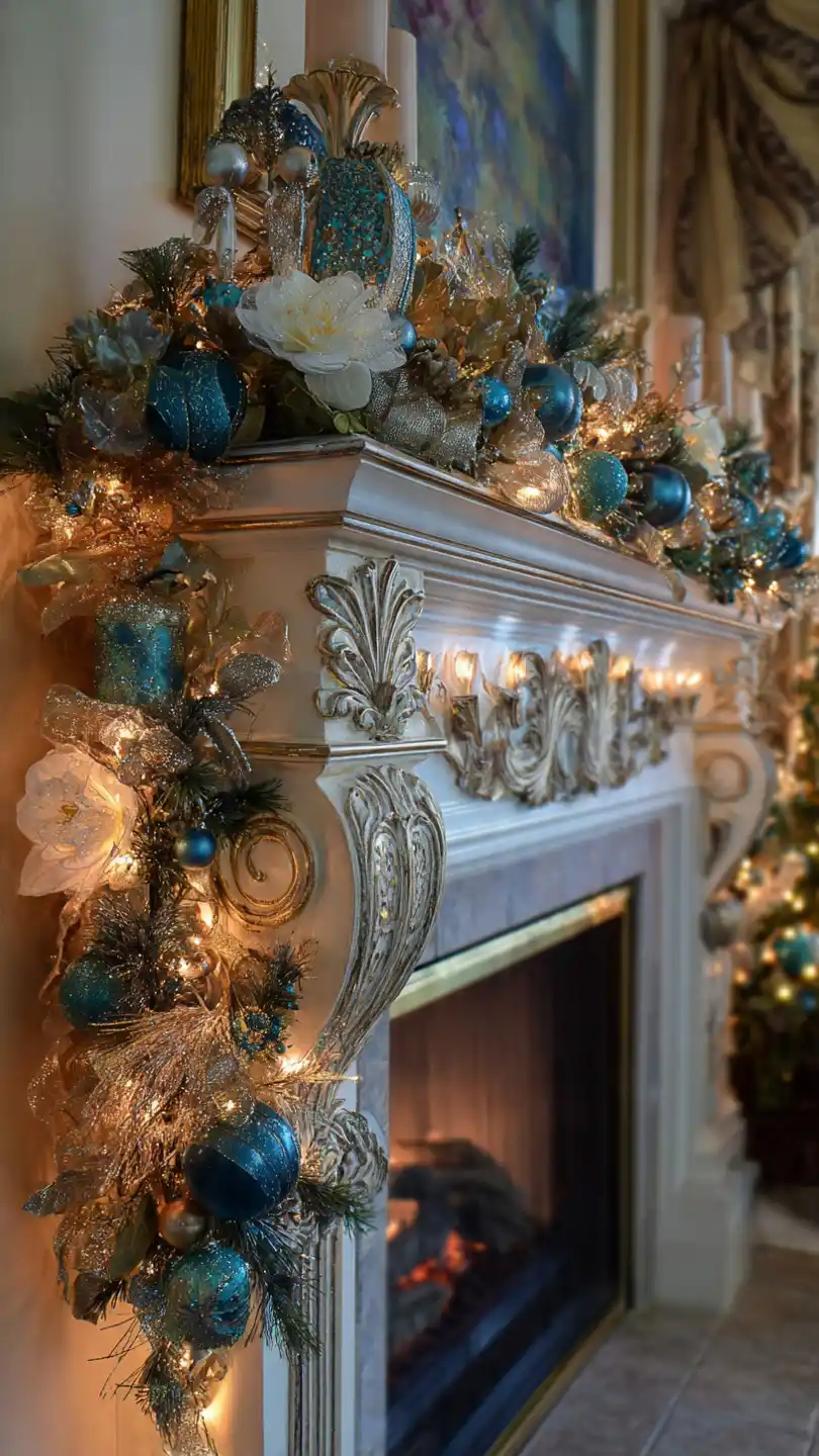Lighted Mantle Decor with Metallic Magic
