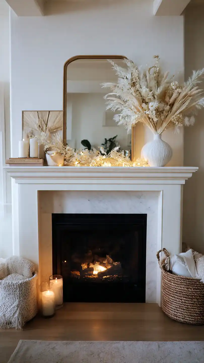 Lighted Mantle Decor with Minimalist Chic