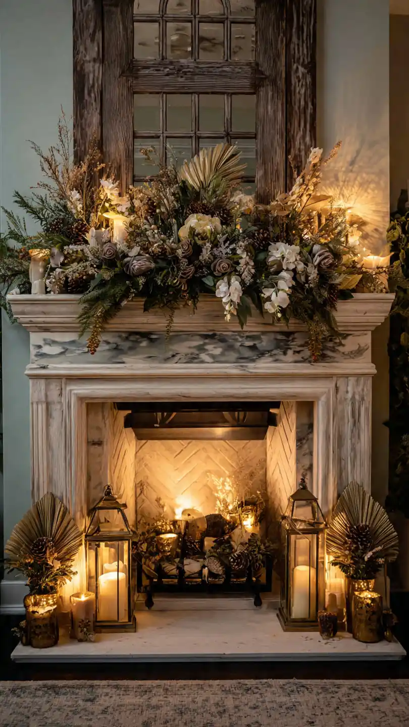Lighted Mantle Decor with Nature-Inspired