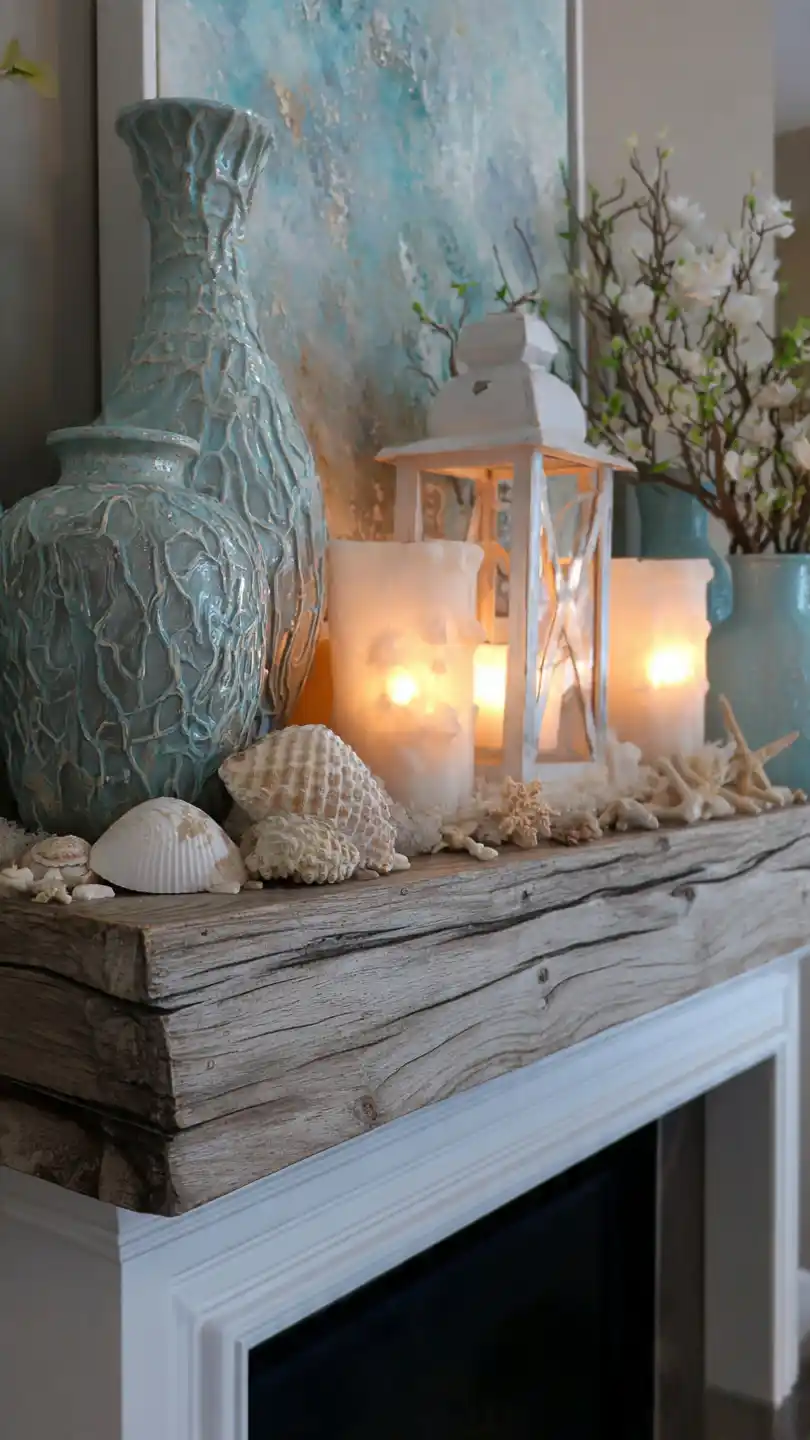 Lighted Mantle Decor with Summer Coastal
