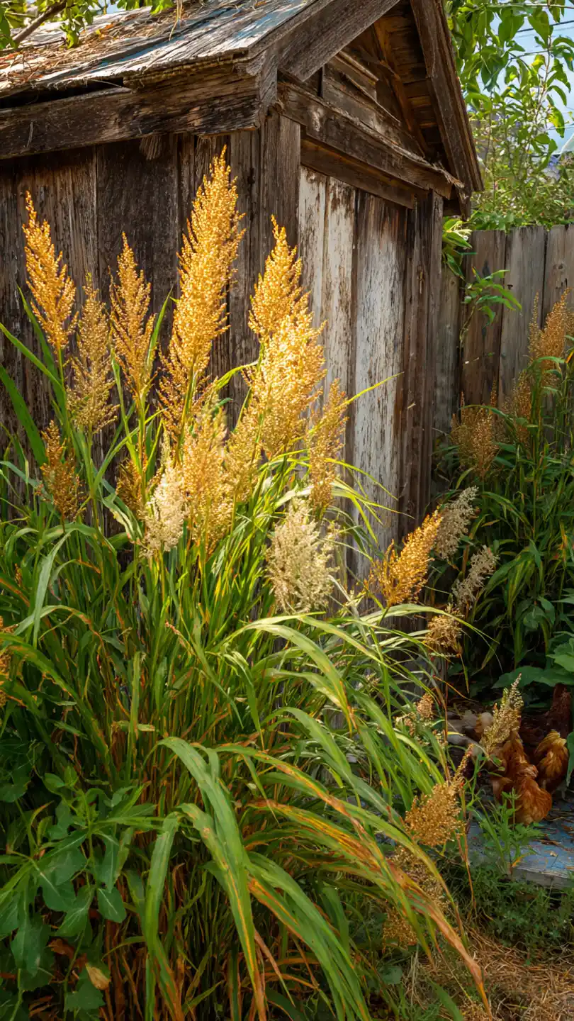 Plants Around Chicken Coop with Barley