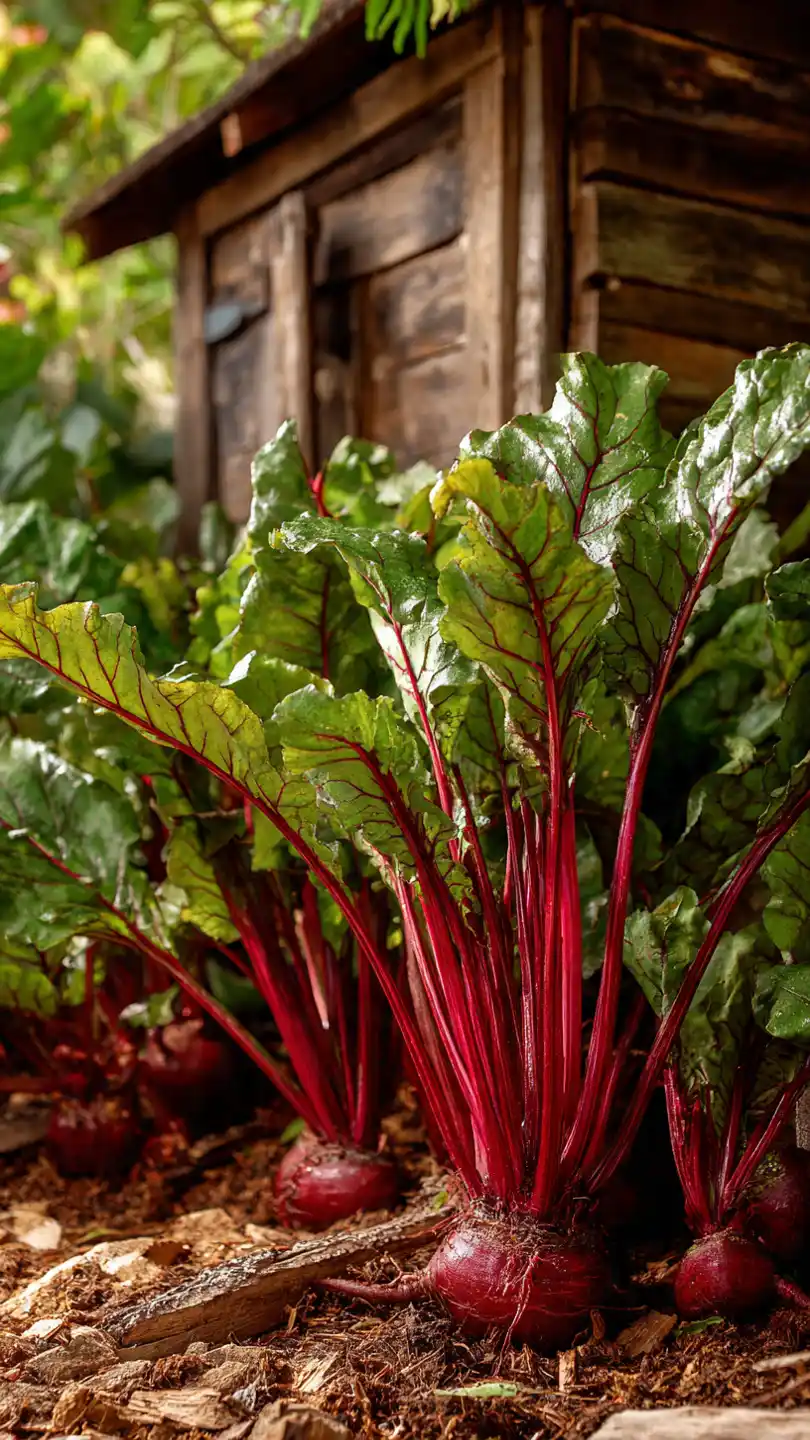Plants Around Chicken Coop with Beets and Beet Greens
