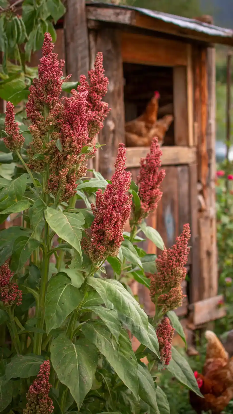 Plants Around Chicken Coop with Quinoa