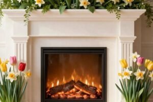 Spring fireplace decor