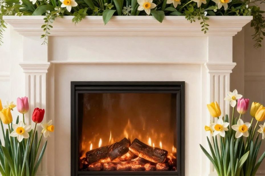 Spring fireplace decor