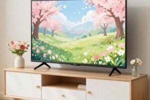 Spring mantle decor with tv