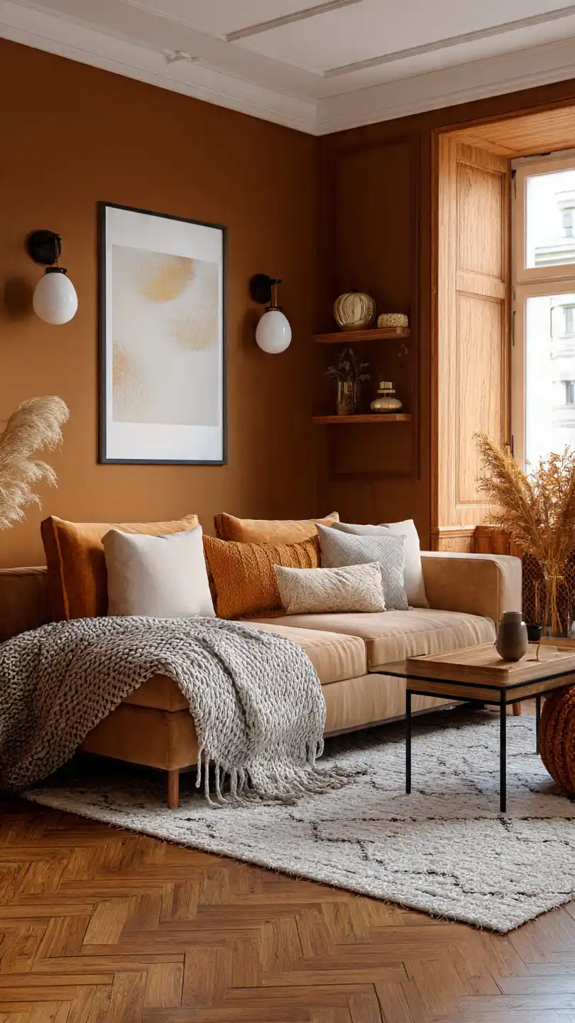 Warm Cinnamon Cozy Living Room Wall Paint