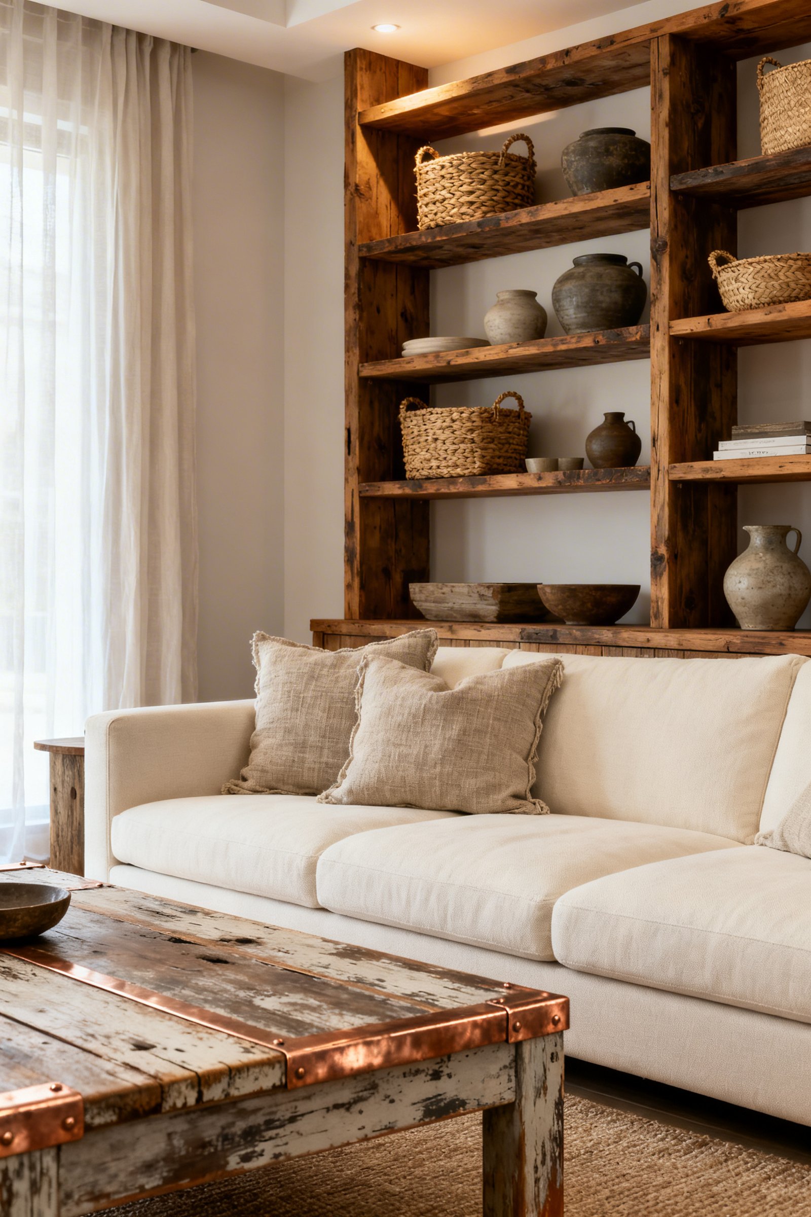 Rustic Wood Shelves with Baskets