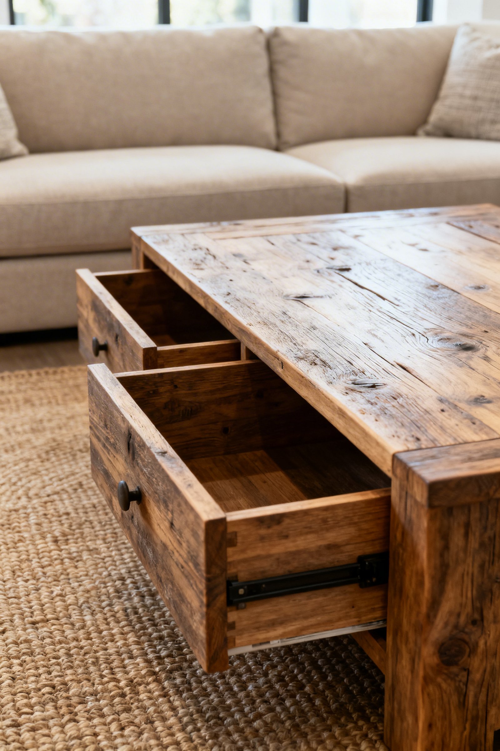 Rustic Wood Coffee Table with Storage
