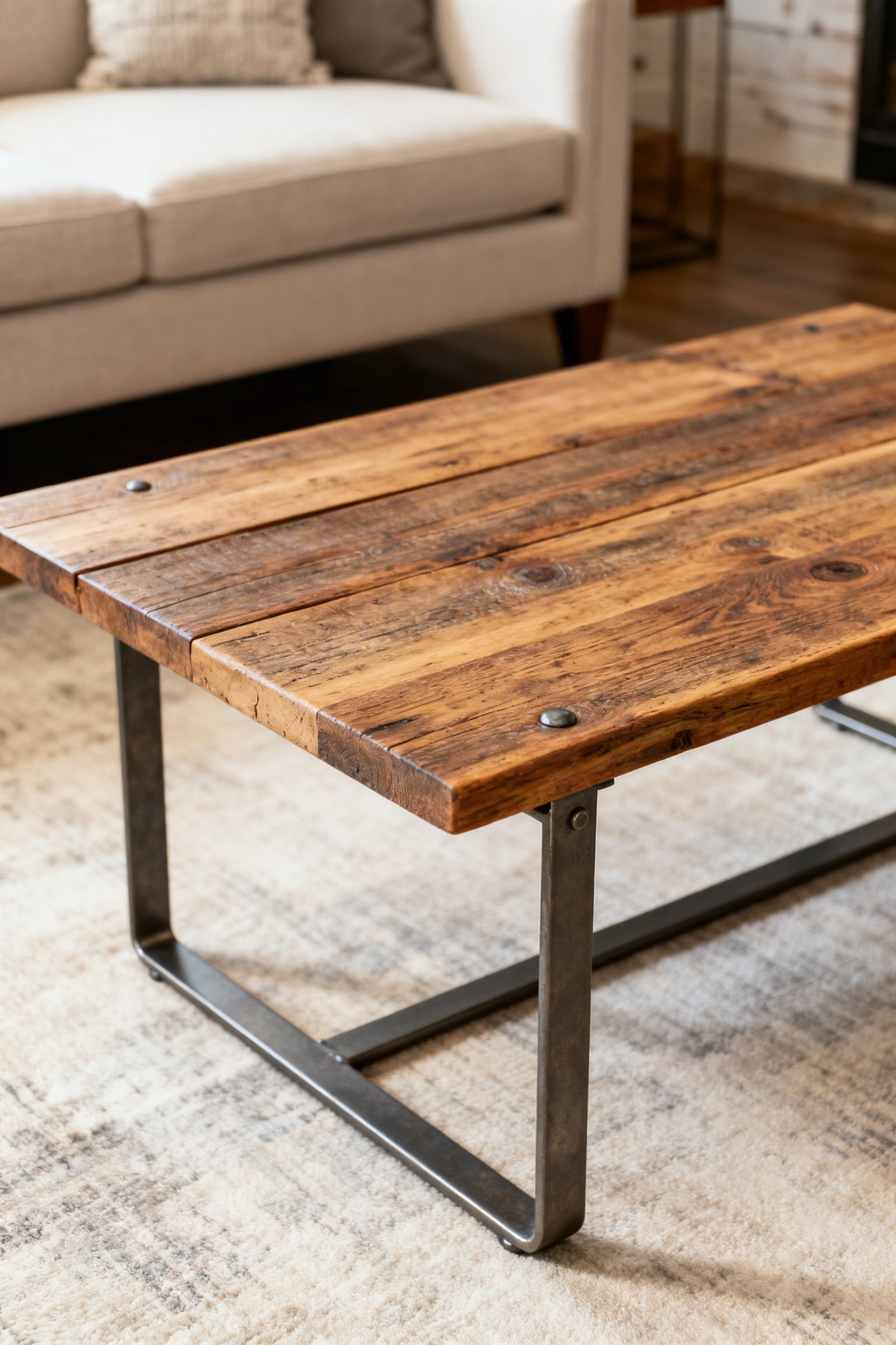 Rustic Wood Coffee Table with Metal Legs
