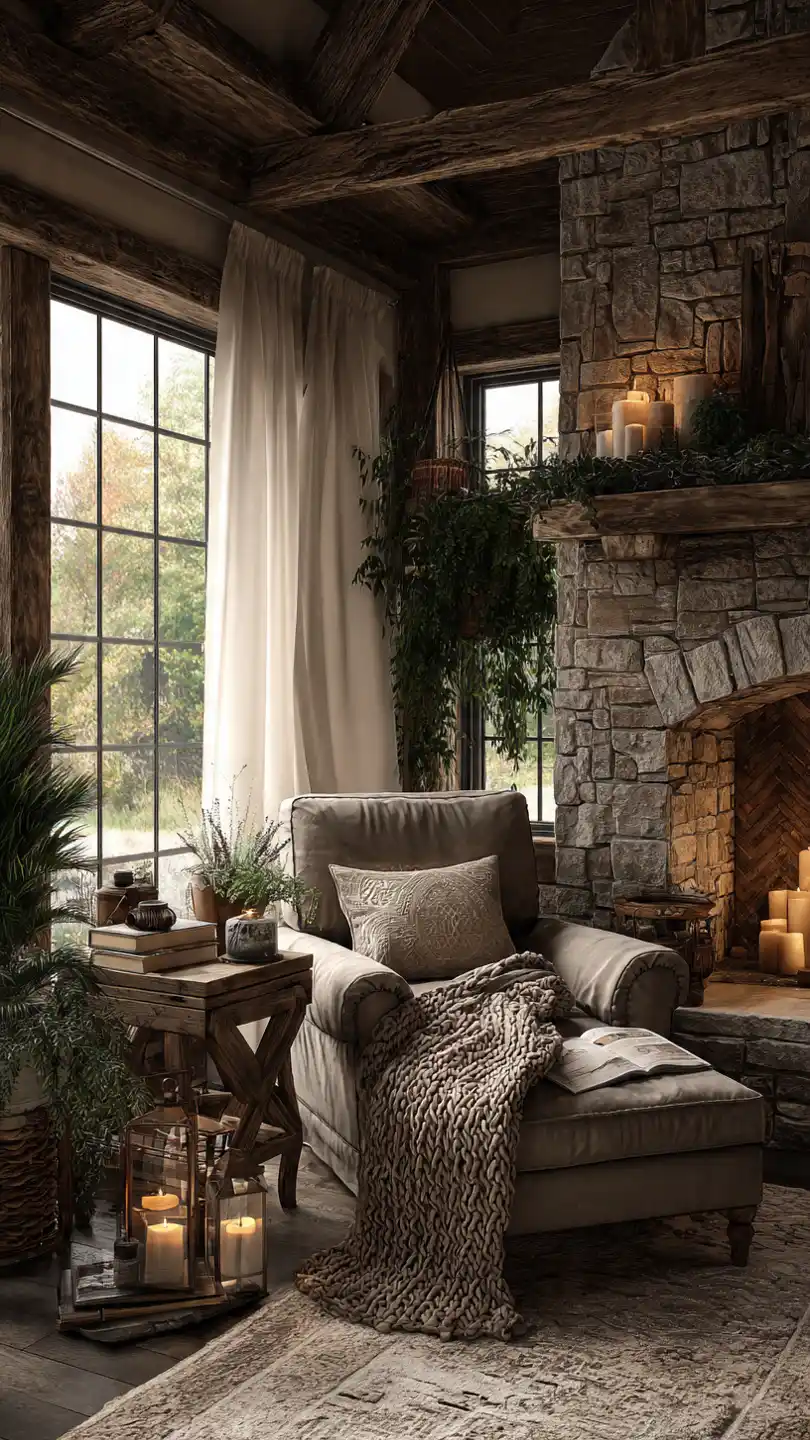 Farmhouse Living Room Cozy Corner Nook with Fireplace