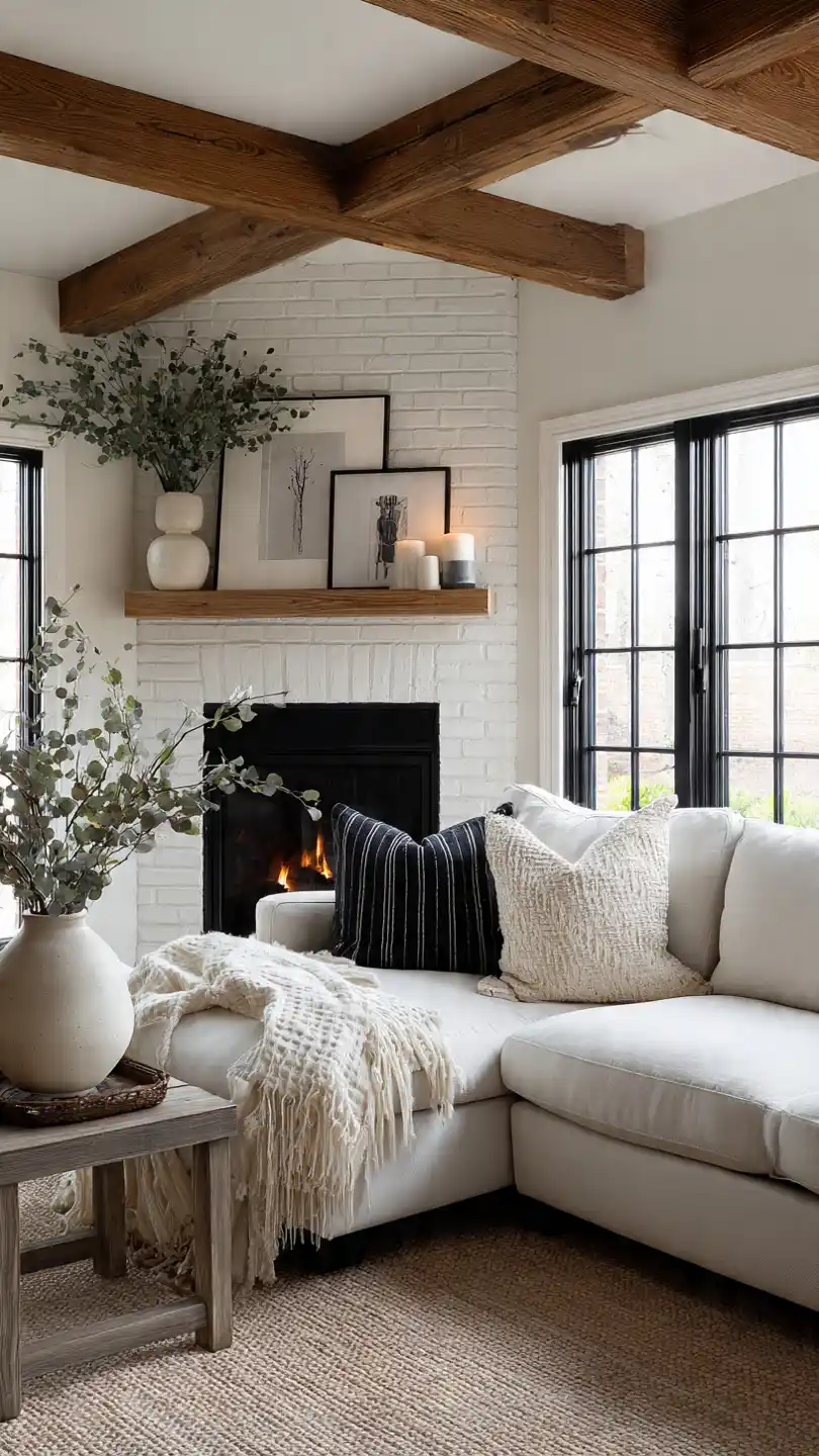 Farmhouse Living Room Modern Farmhouse Fireplace with Brick Accents