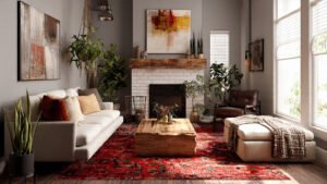 cozy living room decor featuring a statement red r