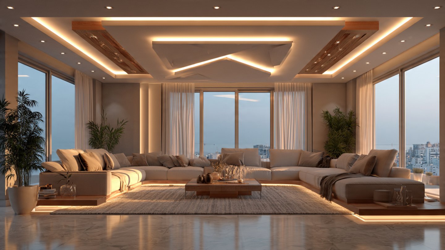 L Shape Living Room False Ceiling Design Ideas