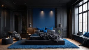 modern black and blue bedroom interior design idea
