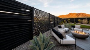 single 169 backyard scene featuring a modern metal