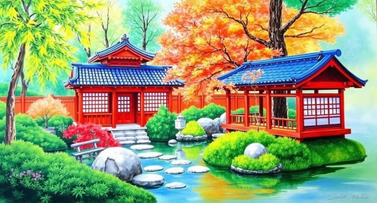 Beautiful Japanese Garden Painting Ideas for a Artistic Nature-Inspired Scene