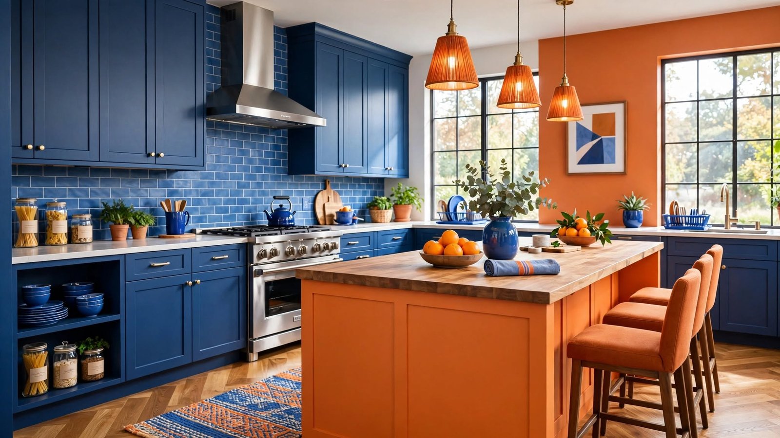 blue orange kitchen