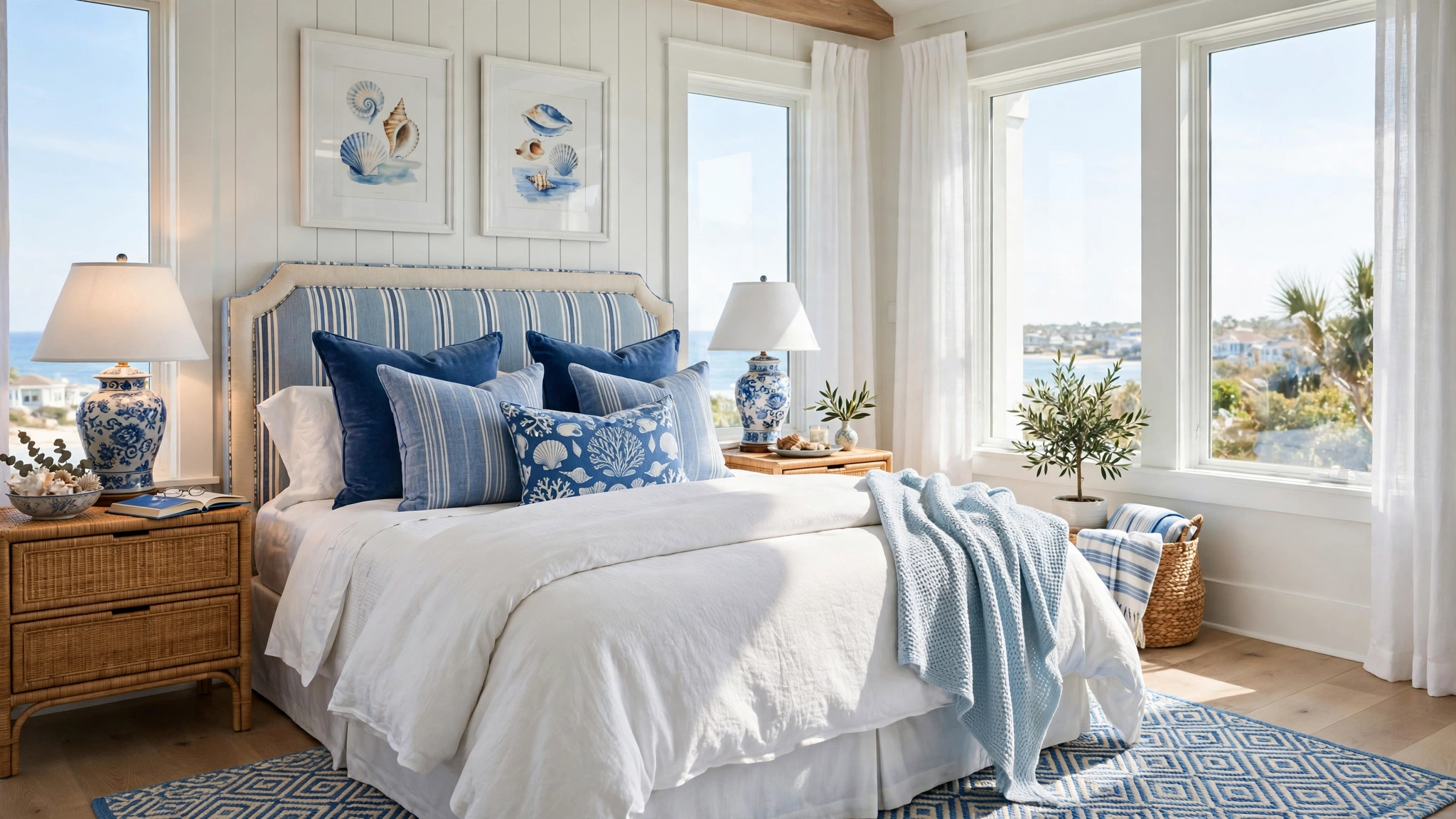 coastal bedroom blue white