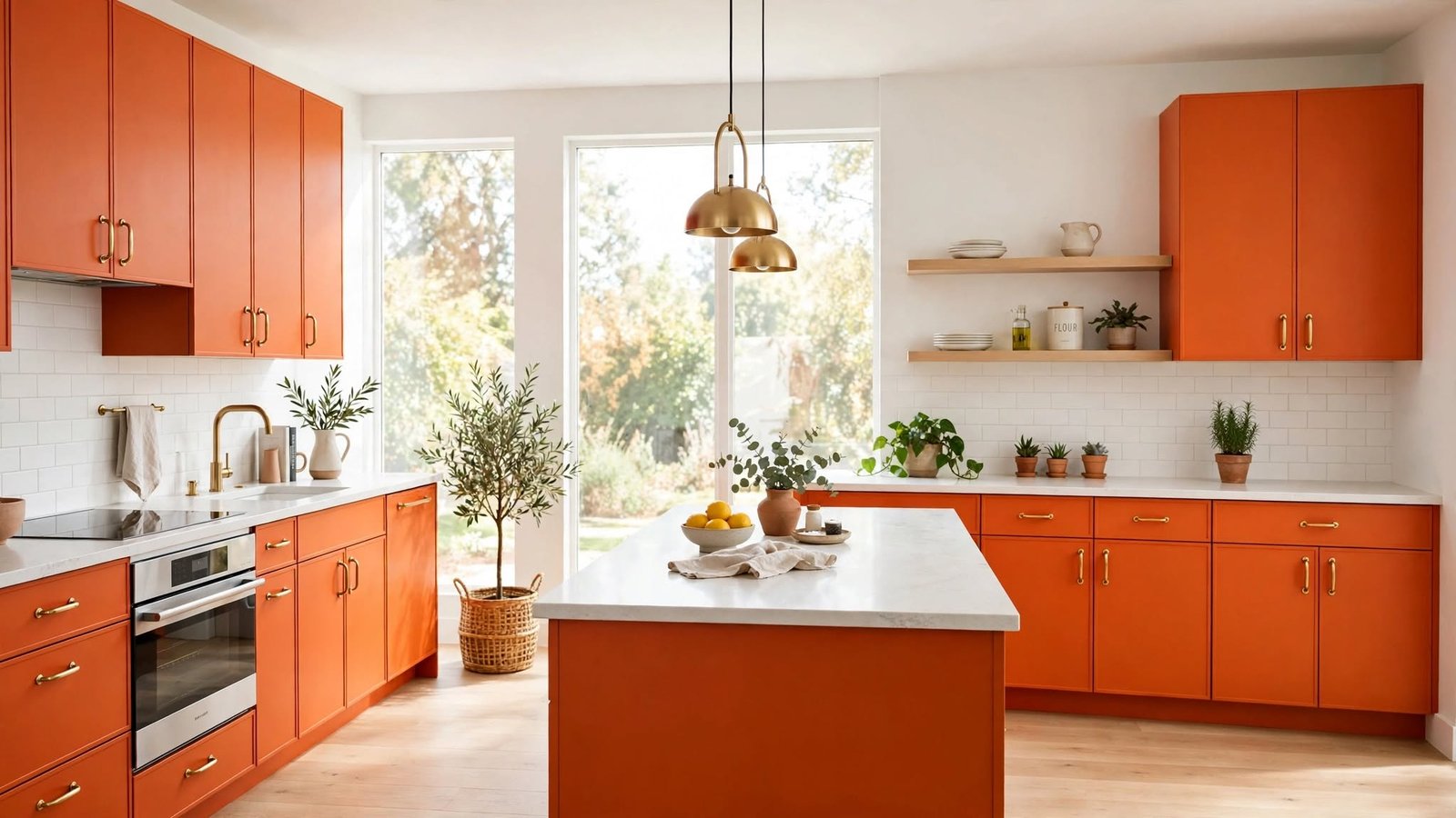 orange kitchen wide angle