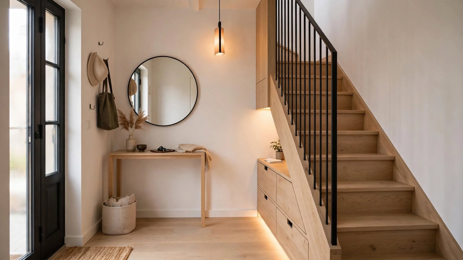 scandinavian entryway stairs