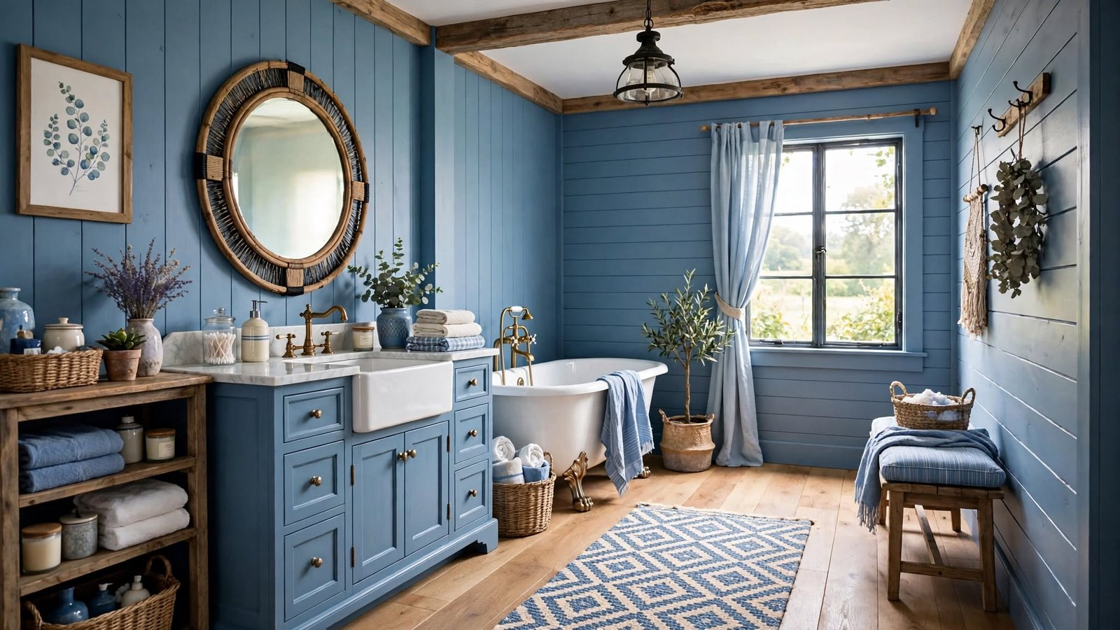 blue farmhouse bathroom