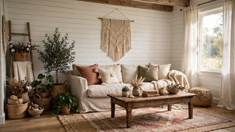 19 Bohemian Farmhouse Living Room Ideas for a Warm, Layered Space