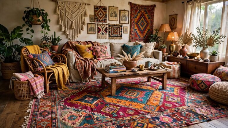17 Bohemian Rug Living Room Ideas That Bring Warmth and Character