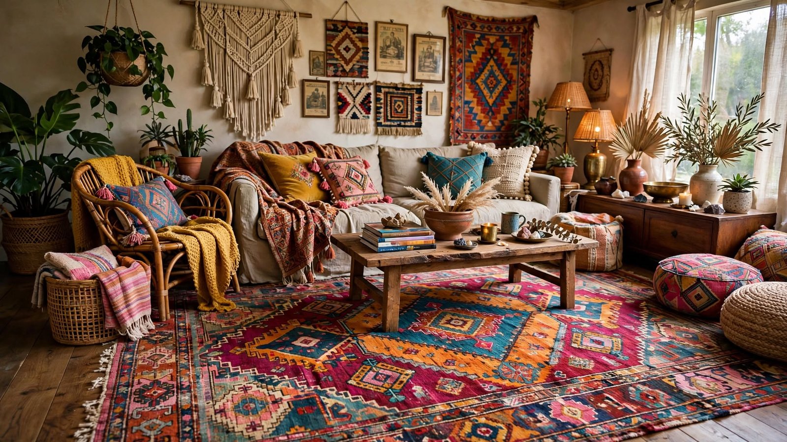 bohemian rug living room