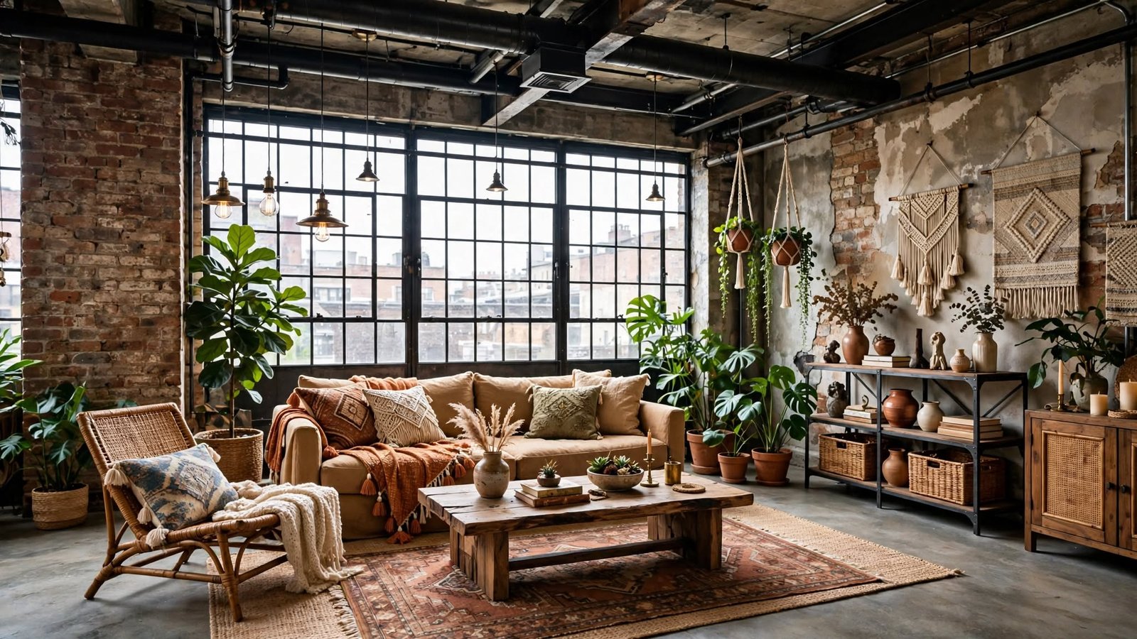 boho industrial living room