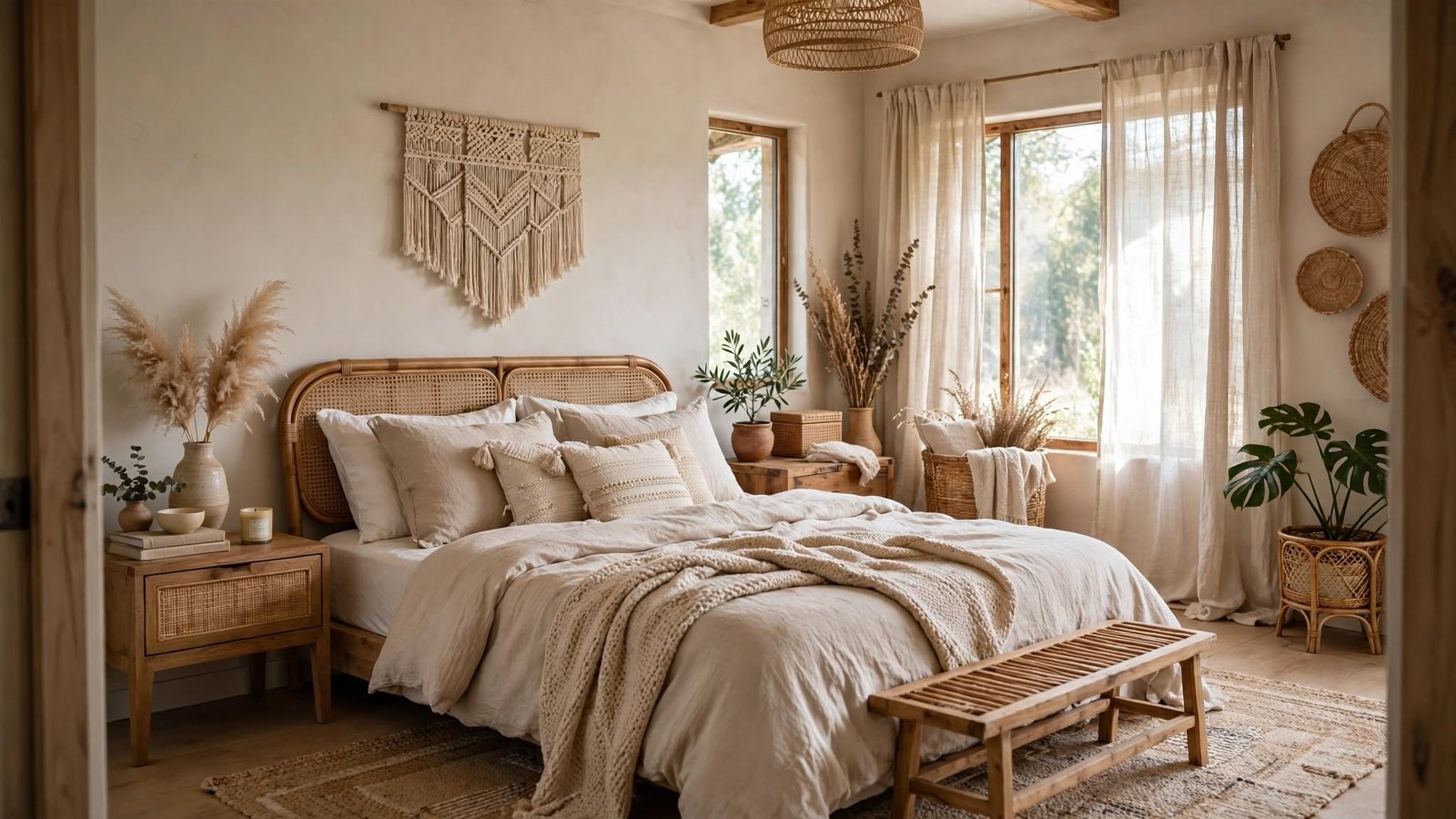 boho neutral bedroom decor