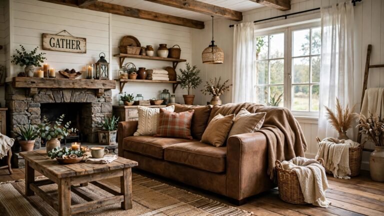 24 Brown Couch Farmhouse Living Room Ideas for Cozy Rustic Style