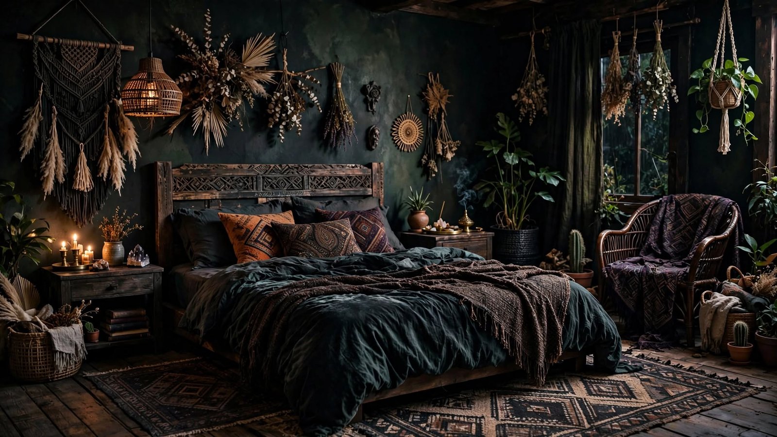 dark boho bedroom decor