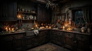 dark cottagecore kitchen