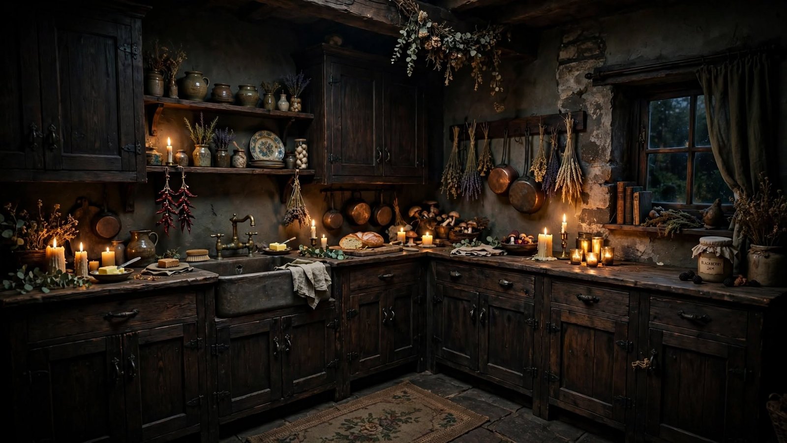 dark cottagecore kitchen