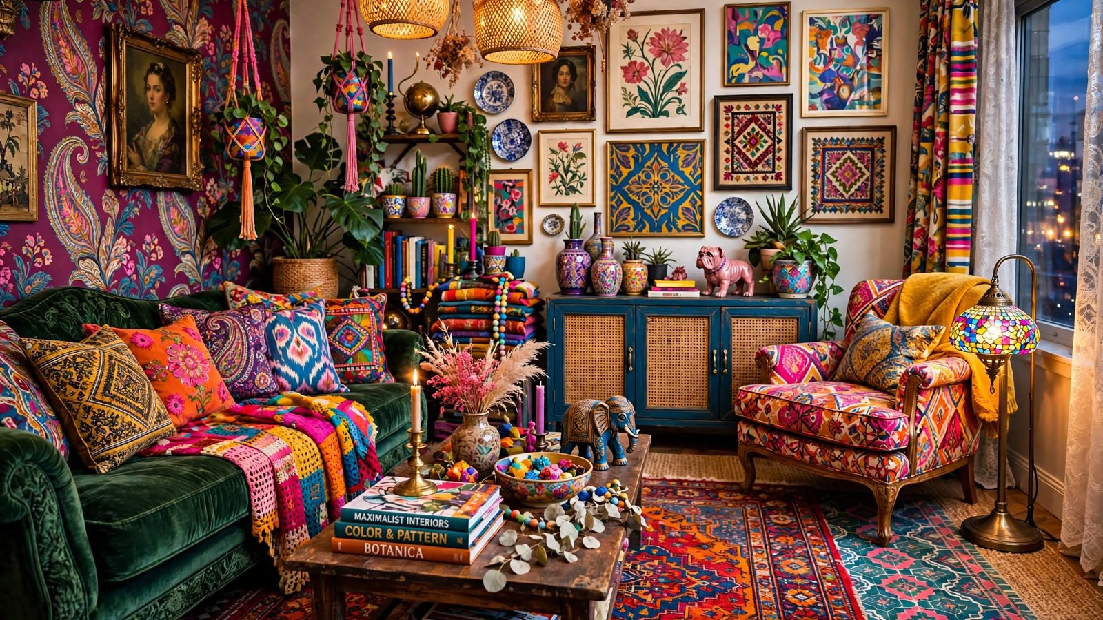 eclectic maximalism living room