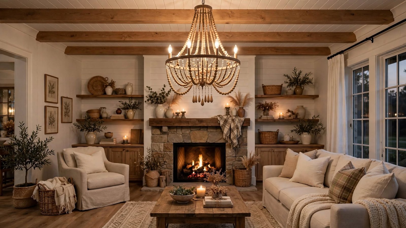 farmhouse chandelier living room