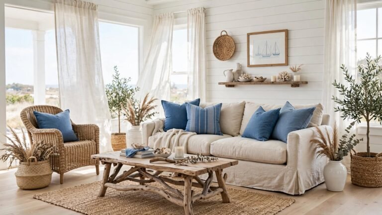 17 Farmhouse Coastal Living Room Ideas for a Breezy, Relaxed Home