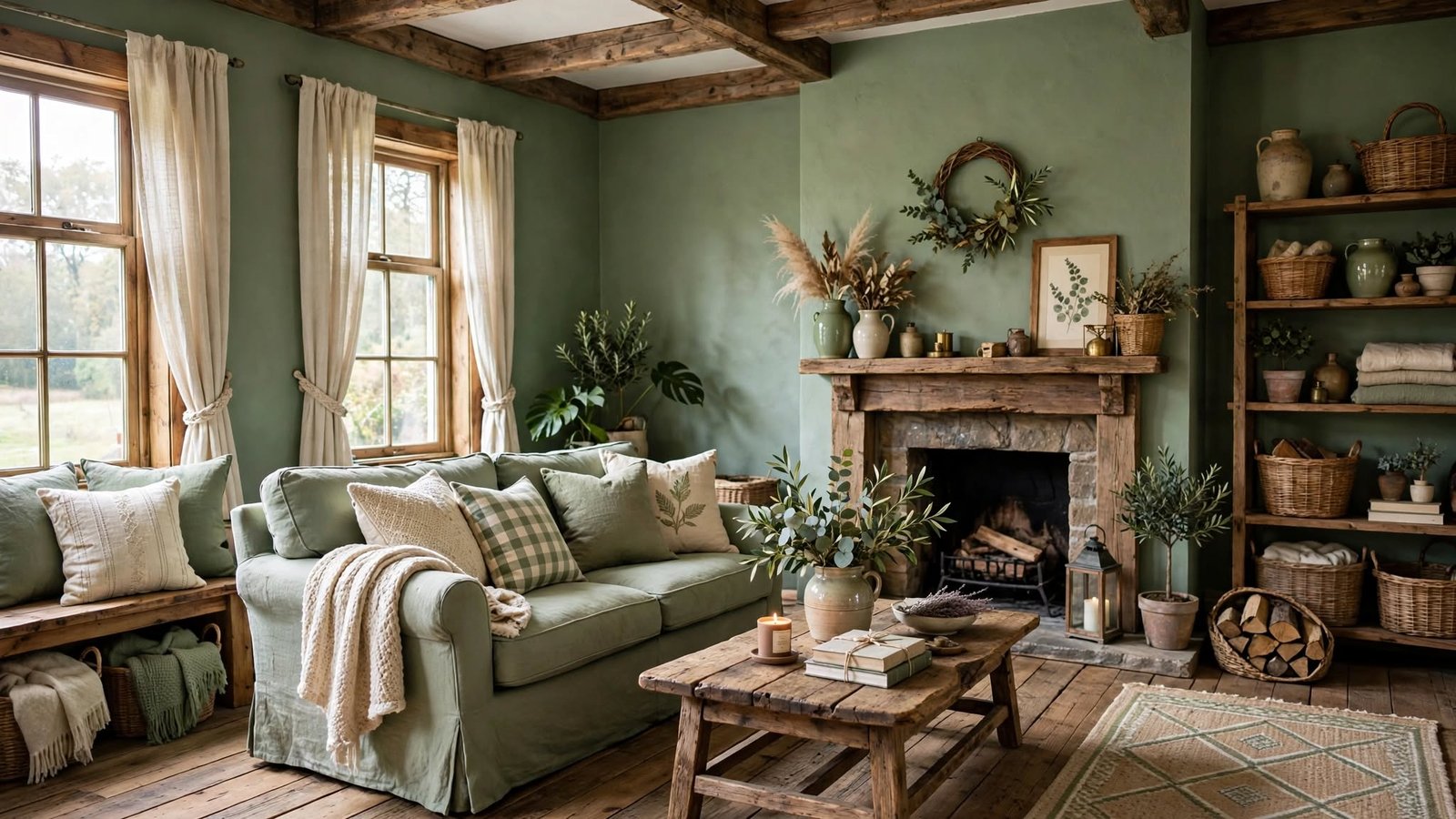 farmhouse green living room
