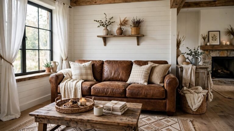 21 Farmhouse Living Room Brown Couch Ideas for a Warm and Welcoming Home